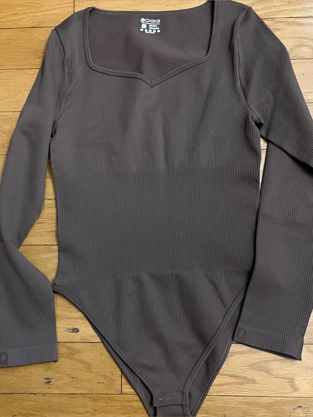 Ribbed Square Neck Long Sleeve Bodysuit — Dark Brown
